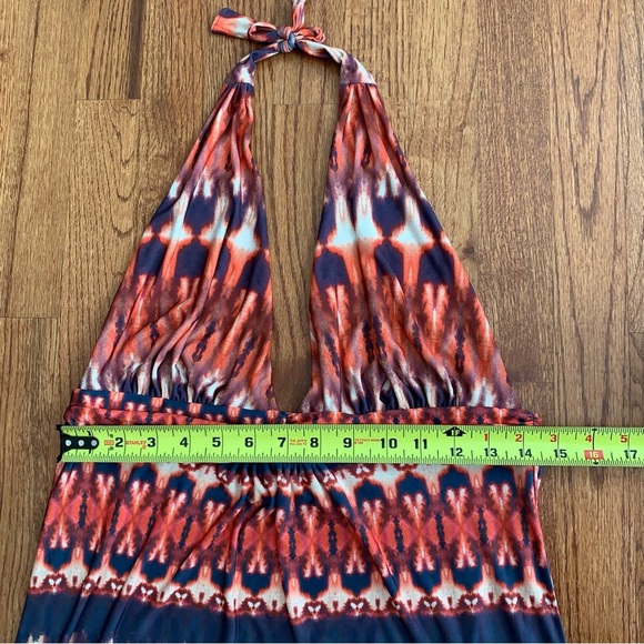 Vix Paula Hermanny Ikat print Peach Pink Cream Blue Jersey Halter Maxi Dress L - Picture 14 of 16